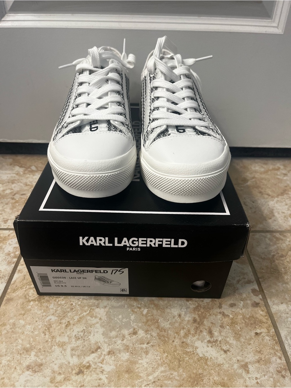 Karl Lagerfeld White and Black Logo Panel Low-Top Sneakers